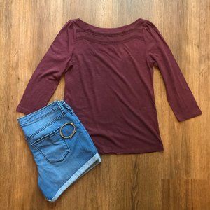 SALE Loft Maroon Lace Detail 3/4-Sleeve Shirt